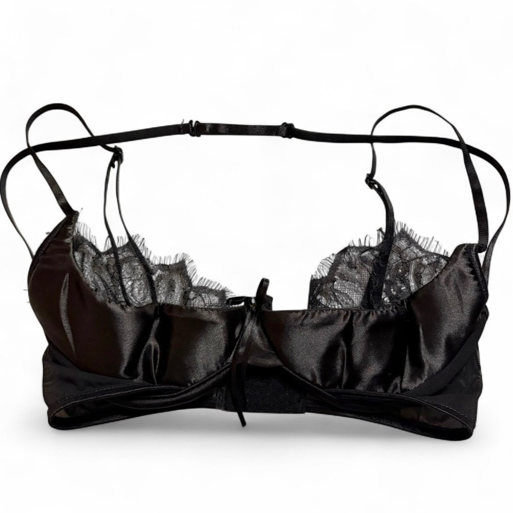 Coquette Lingerie Shelf Bra Womens S‎ Black Lace Trim Satin Mesh Eyelash